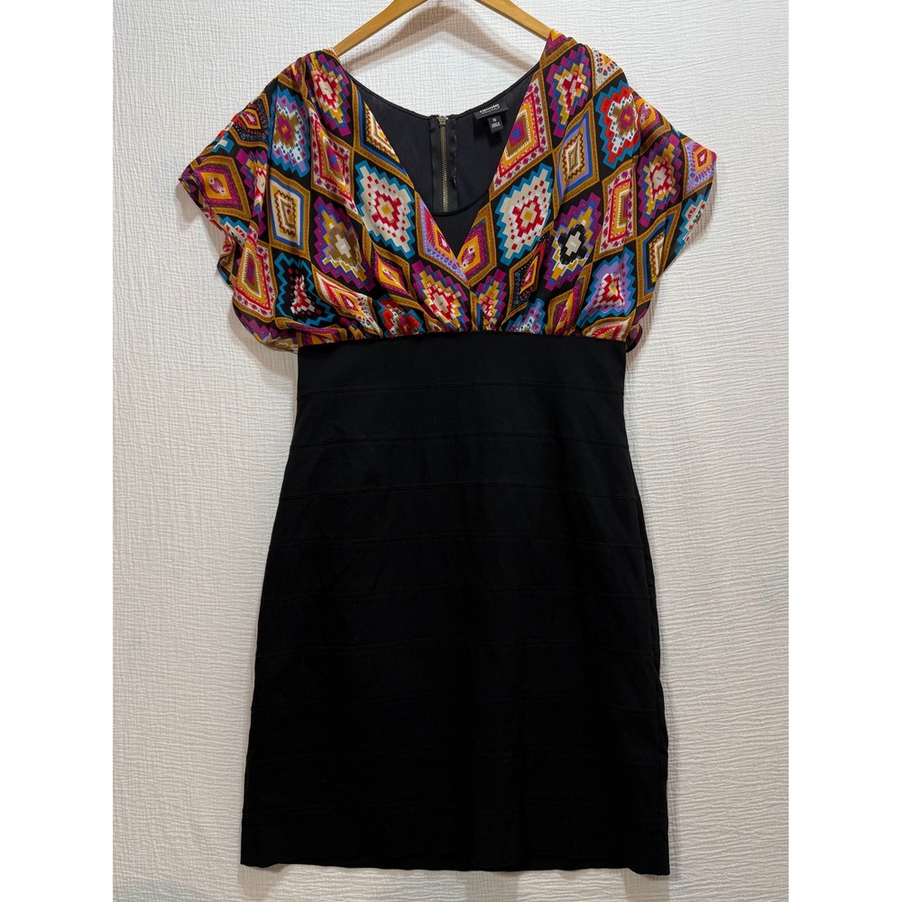Nicole by Nicole Miller Sheath Dress Womens 16 Black Multi Geometric Career